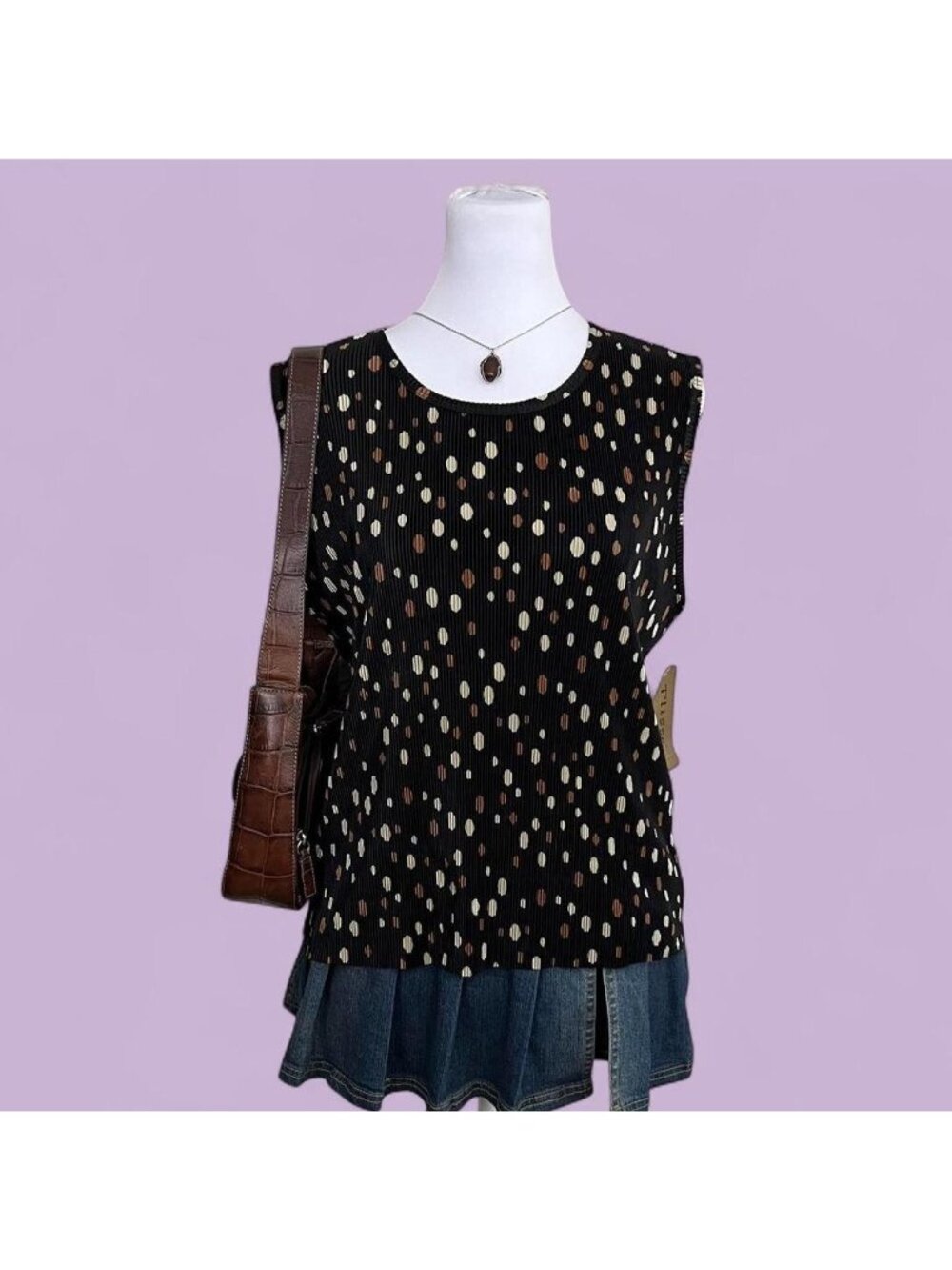 y2k black brown polka dot pleated quirky artsy weird girl top